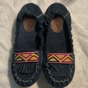 Women's Navy Moccasins indigenous with Colorful Pattern